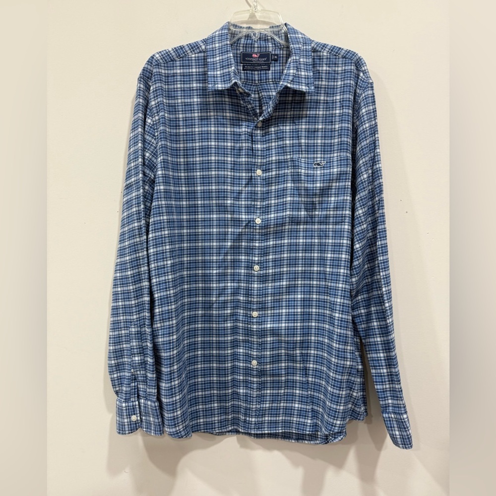 Vineyard Vines Performance Tucker Shirt Men's Extra Large Slim Fit Plaid Blue